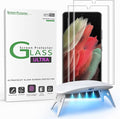 amFilm 3D Curved Screen Protector for Galaxy S21 Ultra 5G 6.8 Inch Fully Compatible with UltraSonic Fingerprint Scanner UV Gel Application Tempered Glass 2 Pack