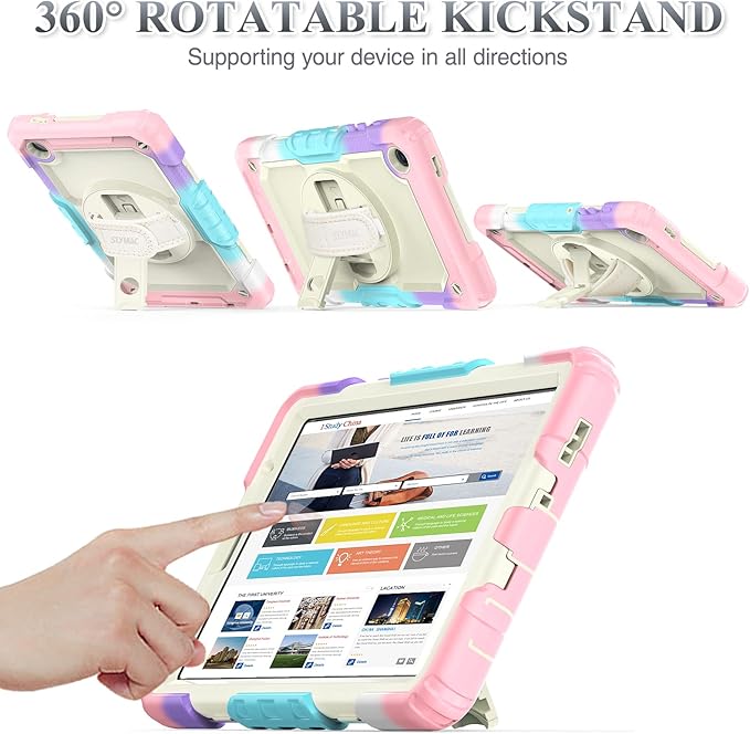 SEYMAC stock Case for Samsung Galaxy Tab A7 Lite 8.7'' with Screen Protector Pencil Holder [360 Rotating Hand Strap] &ampStand Drop-Proof Case for Samsung A7 Lite 2021 SM-T220/T225/T227 Yellowish/P