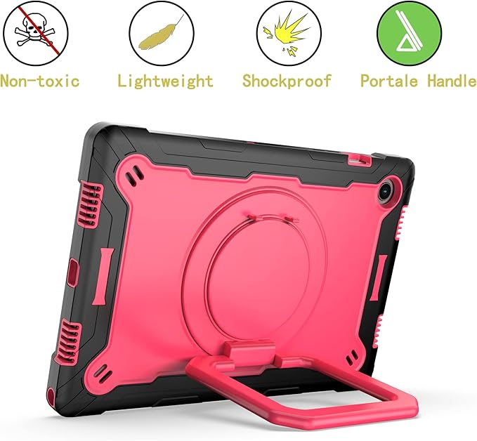 Dteck for Samsung Galaxy Tab A8 (SM-X200) Tablet Case 10.5 2022 Release Shockproof Rugged Hard Case for Kids with Rotate Handle and Kickstand Protective Cute Cover with Shoulder Strap Rose/Black