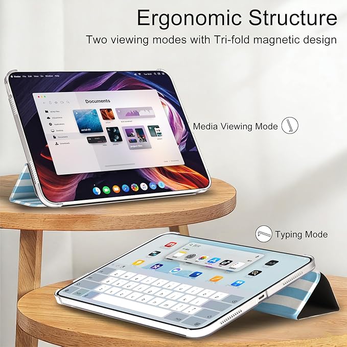case for ipad 11th Generation11 Inch 2025 (A16 Chip) &amp 10th Gen 10.9 Inch 2022 - Slim Scratch-Resistant Hard PC Translucent Back Shell Smart Cover Wake/Sleep FunctionBlue Irregular Stripes
