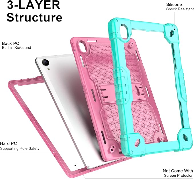 Deomoil for Urao C107/Jeazans OC101/C107 10.1 inch Tablet Hybird Case with Stand with 2 PCS Screen Protector for HiGrace C107/ZOFYWNAS C107/Freeski C107/Pswarfd 10.1 inch Tablet (Green/Pink)