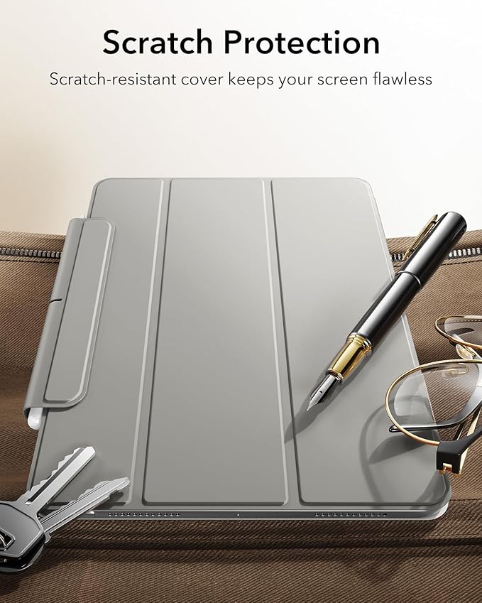ESR for iPad Air 13 Inch Case M4/M3/M2 (2026/2025/2024) iPad Pro 12.9 Case Powerful Magnetic Attachment Slim Trifold Stand Case Supports Pencil Pro &amp Pencil (USB-C) Rebound Series Gray