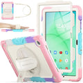 SEYMAC stock Case for Samsung Galaxy Tab A11+ Plus/A9+ Plus 11'' Full-Body Drop Protection Case with Screen Protector Pencil Holder [360° Rotating Hand Strap] &ampStand Yellowish+Pink