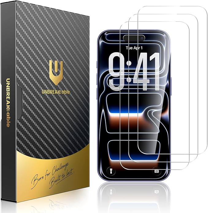 UNBREAKcable for iPhone 17 Pro Screen Protector [Quick-Installation Box] 3-Pack 9H+ Hardness Shatterproof Tempered Glass [99.99% HD Clear] [Case Friendly] [Bubble Free] for iPhone 17 Pro 6.3