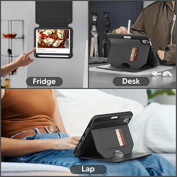 SEYMAC Case for iPad mini 7 (A17 Pro) / Mini 6 8.3″ Full Protective Auto Sleep/Wake Strong Magnetic Cover with 5 Standing Angles Pencil Holder Black