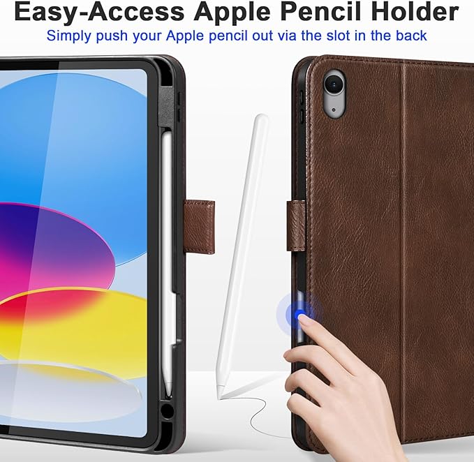 Leather Case for iPad A16 11th Gen 11 InchiPad 10th Gen. 10.9 Inch Premium Leather Folio Cover with Apple Pencil Holder Auto Wake/Sleep Adjustable Stand Magnetic ClosureDark Brown