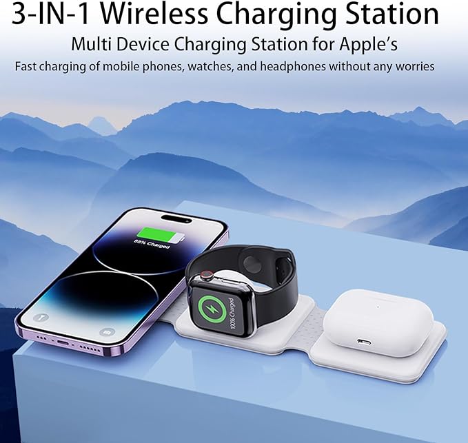 3 in-1 Charging Station for Apple Multiple DevicesFoldable Magnetic Wireless Charger PadTravel Charging Station for iPhone15 14 13 12 Series Watch &amp AirpodsPro/3/2