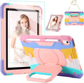 Case for iPad (A16) 2025 11th Gen 10.9'' iPad 10th Generation 2022 10.9'' with Tempered Glass Screen Protector Rugged Kid Case with Shoulder Strap/Pencil Holder/Folding Stand (Rainbow)