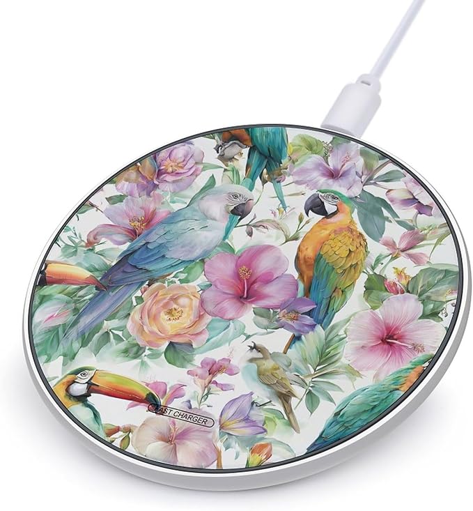 Parrots Macaws Toucans Tropical Foliage Fast Portable Charger 10W Funny Graphic Phone Charging Pad with USB Cable