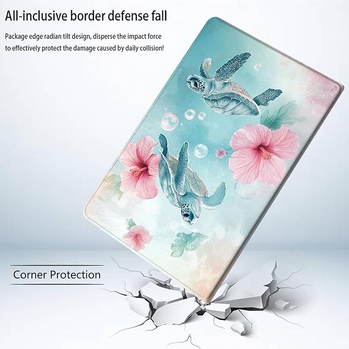 Bxgolkgd Tablet Case for 7 Kindle Paperwhite 2024 (12th Gen) &amp Kindle Colorsoft Signature EditionAuto Wake/Sleep FunctionSea Turtle Hibiscus