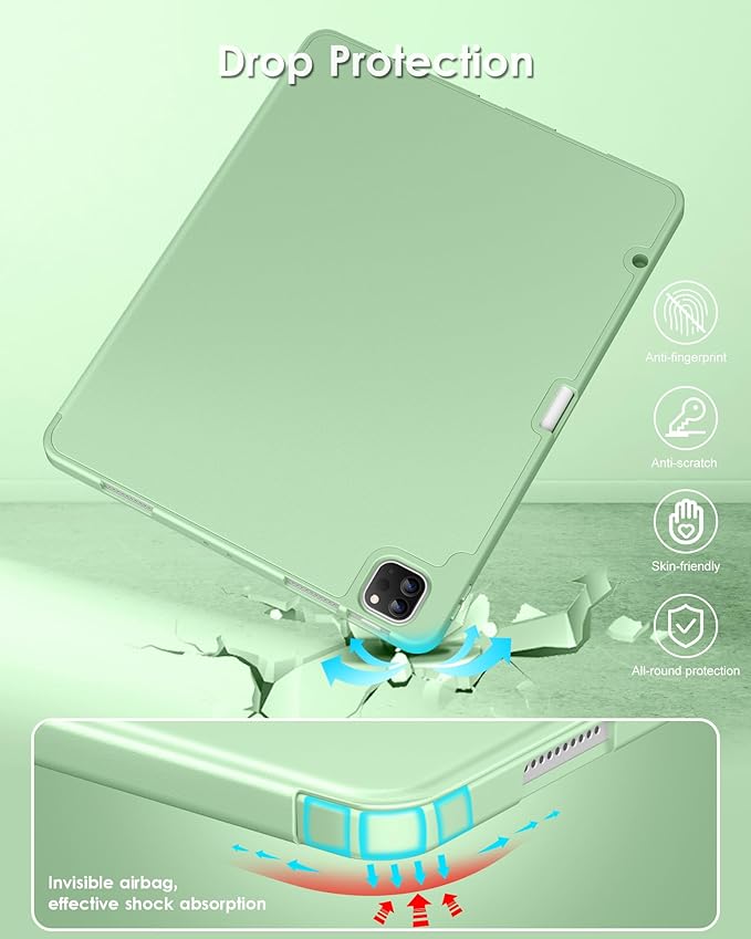 DTTO for iPad Air 13 Inch Case M4/M3/M2 2026/2025/2024 iPad Pro 12.9 Inch Case (6th/5th/4th/3rd Gen) Smart Slim Trifold Stand Soft Cover with Pencil Holder Matcha Green