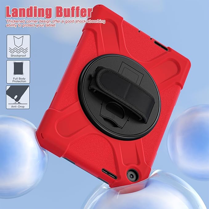 Tablet Case Compatible with Lenovo Tab 10.1(TB-311XU) /K10C TB311FU 2025 Case Protective Heavy Duty Rugged Shockproof Drop Protection Cover Shoulder Strap for Kids Silicone Cover(Red)