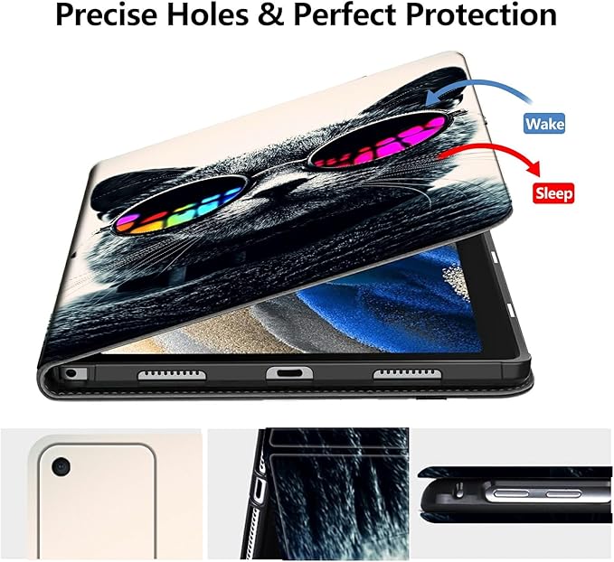 DIGTIALLL Case for Amazon Kindle Fire HD 8 Tablet (8th / 7th / 6th Generation - 2018 2017 and 2016 Release) PU Leather Smart Protective Cover with Auto Sleep/WakeCool Cat