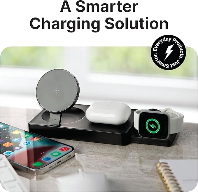 3 in 1 Foldable Fast Magnetic Wireless Charging Station AllCharge Max by It’s Just Smart Travel Charger for iPhone 15 14 13 12 11 Pro Max Apple Watch 8 7 6 5 Airpods Samsung Galaxy S24 Android