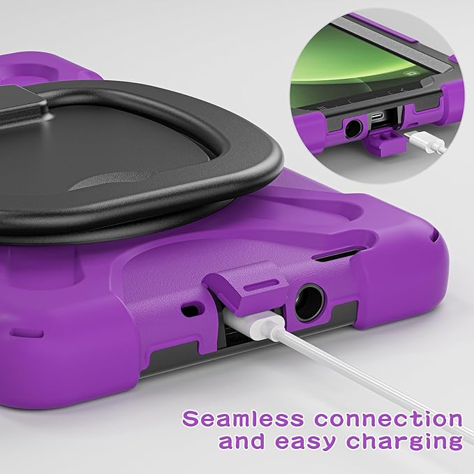 Rugged Case for Samsung Galaxy Tab Active5 5G (SM-X306B/X300) w/ 360° Rotating Hanging Ring Handle Grip Kickstand Heavy Duty Shock-Proof Armor Cover w/Shoulder Strap Stylus Holder (Purple)