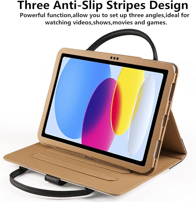Cute Case for iPad 11 inch (A16) 2025 / 10th Generation 10.9 inch 2022 iPad 10 / 11th Gen Case Slim Handbag Leather Protective Cover with Stand Hand Strap Pocket for Girls Woman KidsBlack