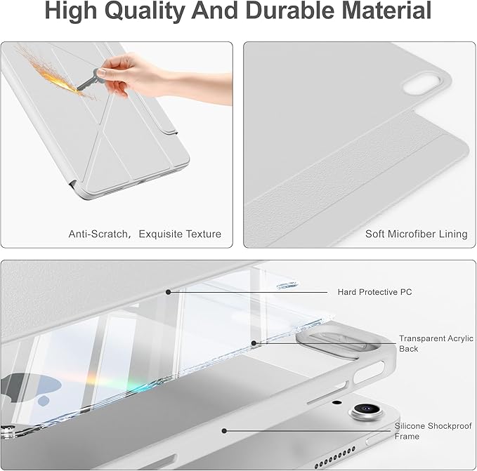 Y-Shaped Detachable Case for iPad (A16) 11th/10th Generation (2025/2022) Clear 360°Rotating Magnetic Back Multi-Stand &amp Shockproof Hybrid Cover for iPad 11/10 Auto Wake/Sleep Gray