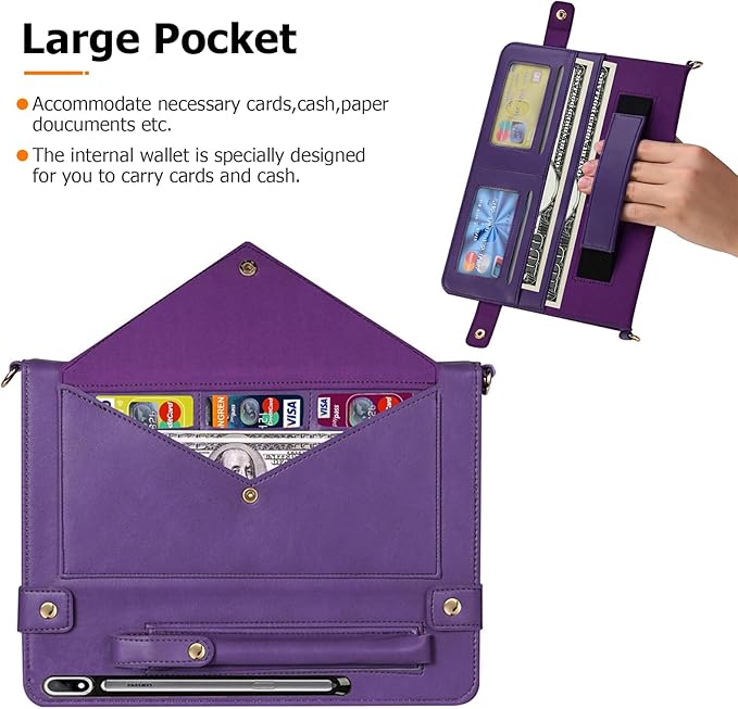 Dteck Galaxy Tab S10 Ultra CaseGalaxy Tab S9 Ultra 2023/S8 Ultra 2022 CaseBusiness PU Leather Folio Stand Protective Cover with S Pen Holder Card Slots Shoulder Hand Strap Wallet Bag CaseBlue