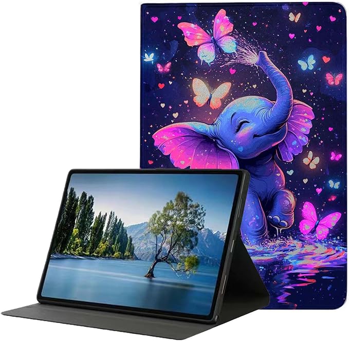 for iPad Air 3 10.5 2019/iPad Pro 10.5 2017 CasePU Leather Cover with Auto Wake/SleepMulti-Angle Viewing Adjustable Stand.Blue Elephant Butterfly
