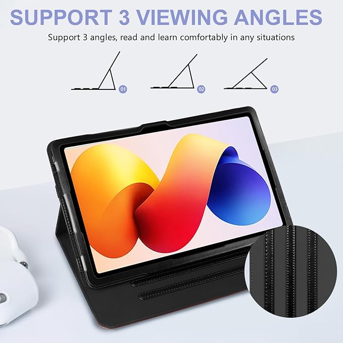 E NET-CASE Case for Xiaomi Redmi Pad 2 Pro/Pad Pro (2025/2024) 12.1 Inch with S Pen Holder丨Shockproof丨Clear Transparent Back Shell丨Multi-Angle Viewing (Black &amp Brown)