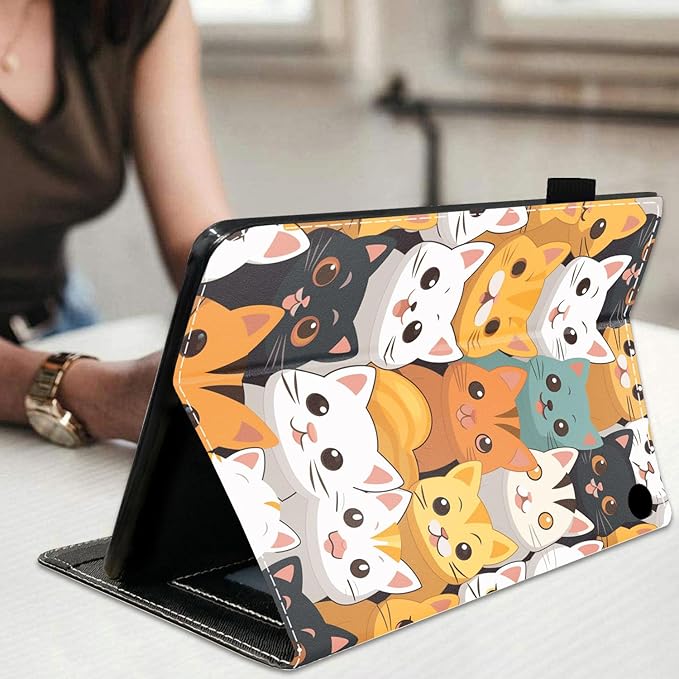 Case for All-New Amazon Fire HD 10 &amp 10 Plus Tablet 10.1 (13th/11th Generation 2023/2021 Release) Slim Stand Folio Cover with Card Slot &amp Auto Wake/Sleep - Cute Cartoon Cats
