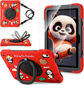 for iPad (A16) 11th Generation Case Kids iPad 10th Generation with Screen Protector Rugged Protective Cartoon 3D Panda Warrior Cover with Rotating Stand/Strap/Pen Slot for Kids Teens (Red+Black)