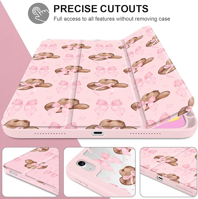 Case for iPad (A16) 11th Generation 11 inch 2025 /iPad 10th Gen 10.9 2022 - Aesthetic Cute Preppy Design Trifold Cover with Soft TPU Bumper Clear Back Auto Sleep/Wake Hat