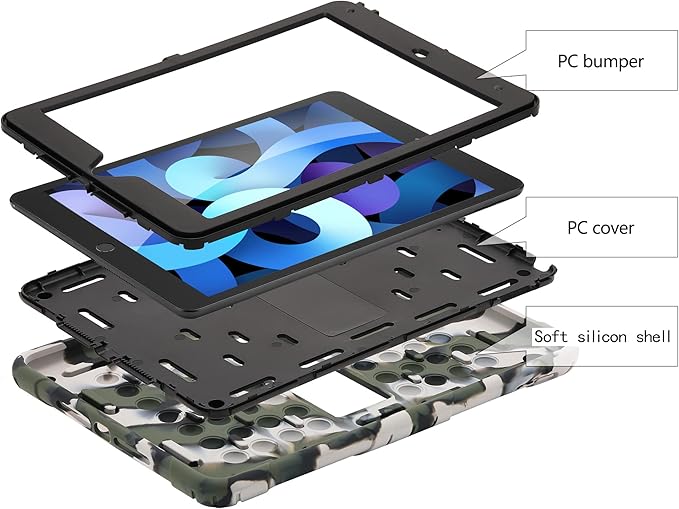 XZC iPad 9th/8th/7th Generation Case (iPad 10.2 Case 2021/2020/2019) Shockproof Drop Protection Cover with Pencil Holder Kickstand Shoulder Strap (Camouflage)