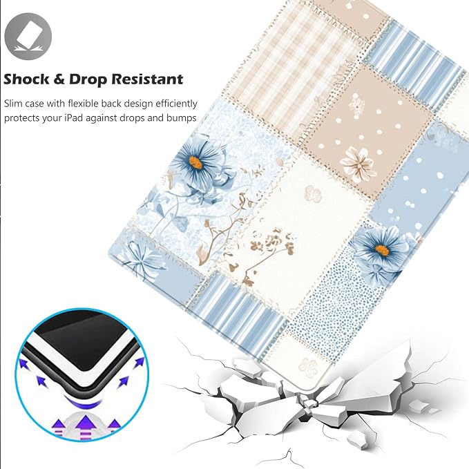 Blue White Patchwork Flower
