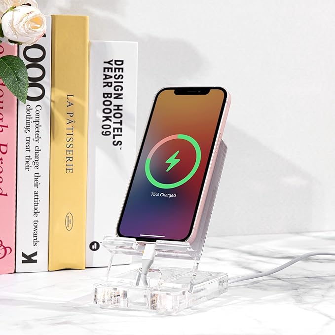 Removable Acrylic Desktop Cell Phone Holder with Flat Mirror (White)