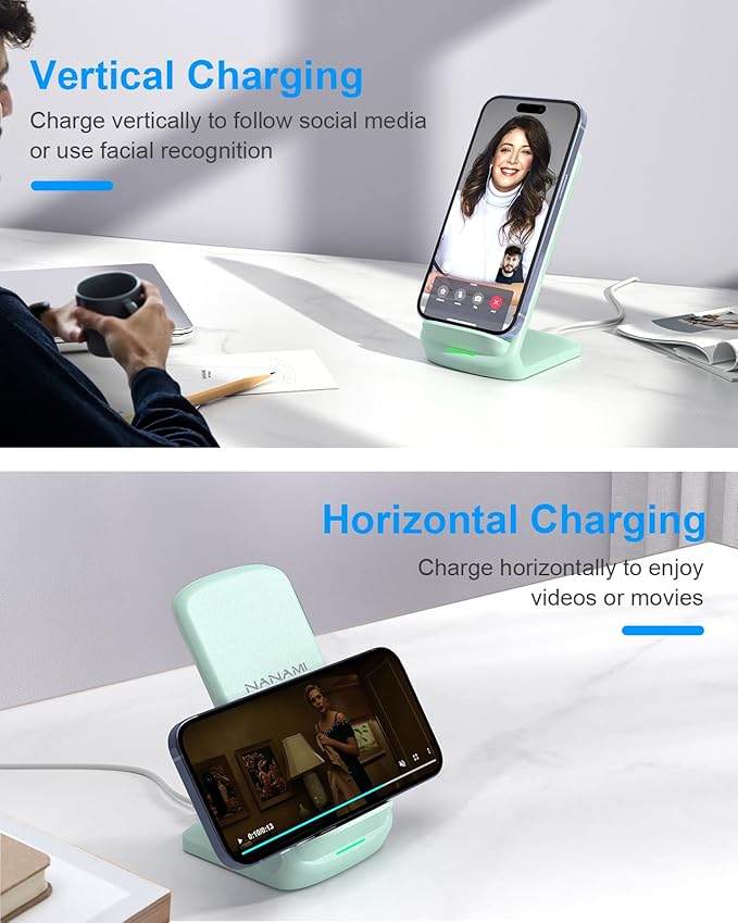 NANAMI Fast Wireless Charger 10W Max Wireless Charging Stand with PD20W Adapter Charger Compatible for iPhone 17/17 Air/17 Pro/17 Pro Max/16/15/14/13/12Samsung Galaxy S26/S25/S24/S23/S22/S21/Note 20