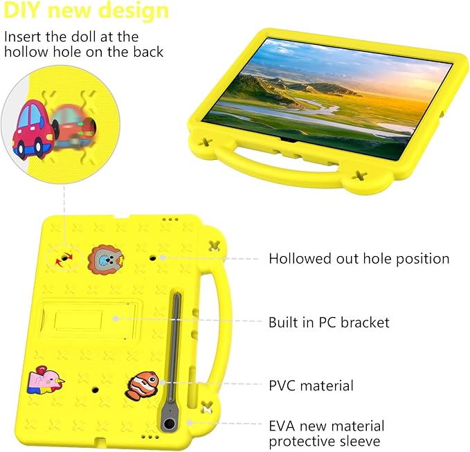 Compatible with Samsung Galaxy Tab A11+ 2025 Tablet Case Kids Friendly Universal Lightweight Shockproof Protective Case with Shoulder Strap &amp Stand Handle Yellow