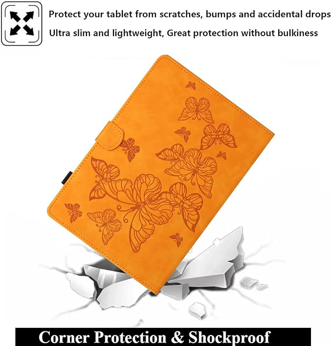 Case for Amazon Kindle Fire HD 8 &amp Fire HD 8 Plus (12th/10th Gen 2024/2022/2020) 8 with Stand/Pencil Holder [Auto Sleep/Wake] UUcovers Embossed Magneic Smart Folio Cover Yellow Butterfly