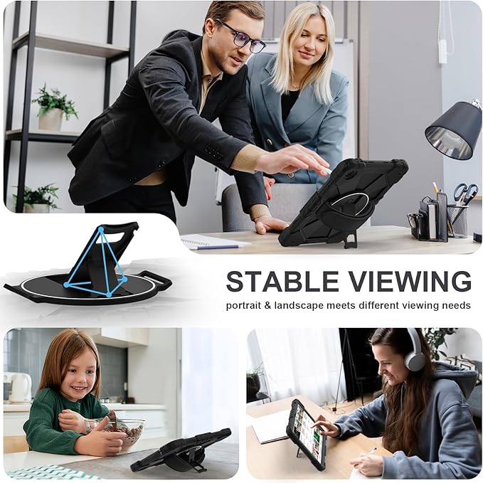 for Samsung Galaxy Tab A11 Plus/A11+ Case 2025 11 Inch Galaxy Tab A9+ Case 2023 Rugged Samsung A11+ Tablet Cover with 360 Rotating Stand Hand Strap Shoulder Strap Screen Protector Black