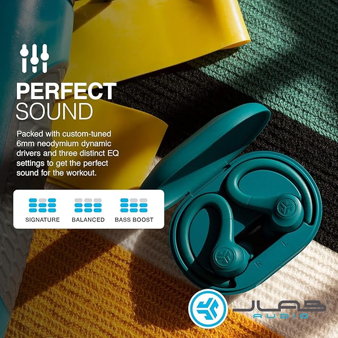 JLab Go Air Sport Wireless Workout Earbuds Teal Featuring C3 Clear Calling Secure Earhook Sport Design 32+ Hour Bluetooth Playtime and 3 EQ Sound Settings