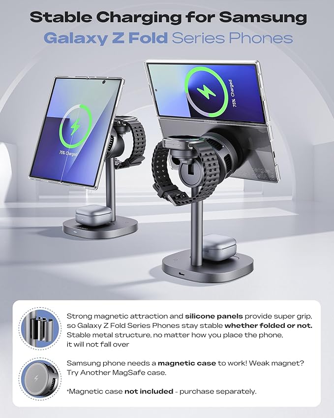 Magnetic Wireless Charger for Samsung Fast Qi2 Certified 15W 3 in 1 Charging Station TEC Cooling Compatible with Magsafe for Galaxy S26 Ultra/S25/Z Fold 7/Flip7 Samsung Watch Ultra/8/7Galaxy Buds