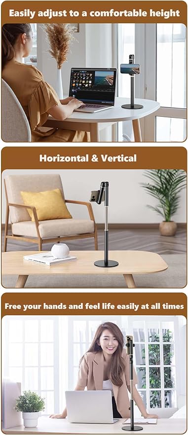 【25inch/63cm Aluminum Overhead Phone Mount360° Angle Adjustable Cellphone Stand Holder 4-6.9 Table Top YouTube Streaming Content Creator Video Recording. YE-S