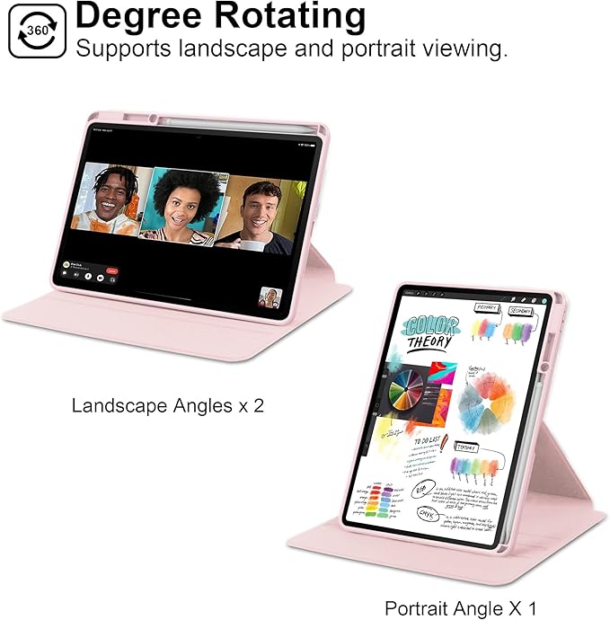 Rotating Case for Huawei MatePad SE 11 inch 2024 with Pencil Holder360 Degree Rotation Protective Stand Smart Tablet Slim Hard Shell Folio Cover Clear Back Auto Wake/Sleep (Pink)