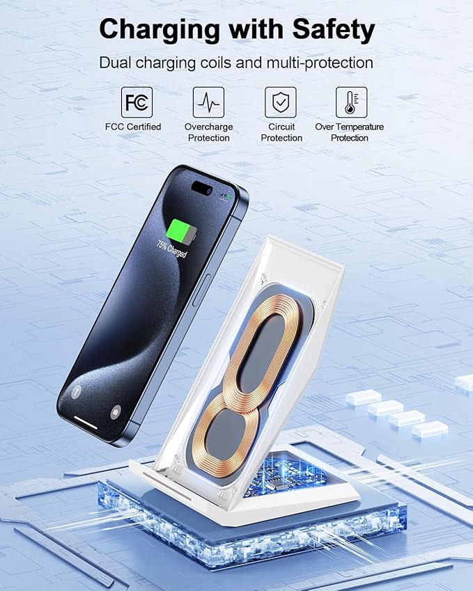NANAMI Fast Wireless Charger Charging Stand[with 20W PD Charger] 7.5W for iPhone 17/17 Pro/17 Pro Max/16/15/14/13/12 10W Phone Charger Dock for Samsung Galaxy S26/S26+/S25/S25+/S25 ultra/S24/S23