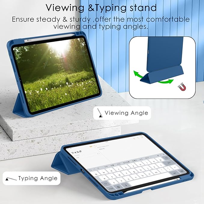 ZryXal New iPad Pro 13 Inch Case (M5) 2025 / (M4) 2024 with Pencil Holder Smart iPad Case [Support Pencil Pro and Pencil (USB-C)] Support Touch ID and Auto Wake/Sleep (New Navy Blue)