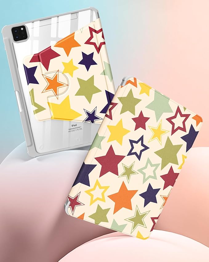 for iPad Air 11 inch Case(Air M4 2026 8th Gen/M3 2025/M2)/Air 5th/4th Gen 10.9 for iPad Pro 11 inch Case(4th/3rd/2nd/1st Gen) - 360 Rotating Smart Folio Cover with Pencil Holder Stars