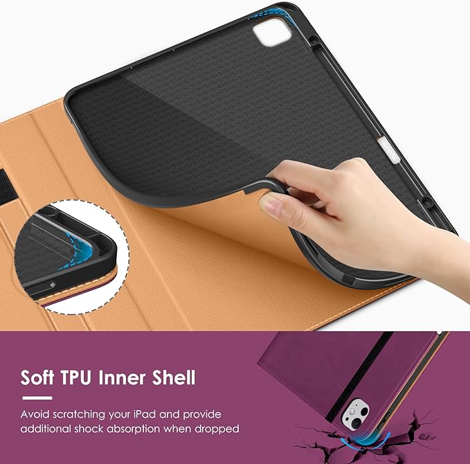 VIKESI Case for iPad Pro 13-inch M5 or M4 Released in 2025 or 2024 Leather Stand Cover with Apple Pencil Holder Auto Wake/Sleep Multiple Viewing Angles Built in Hand Strap &amp PocketPurple
