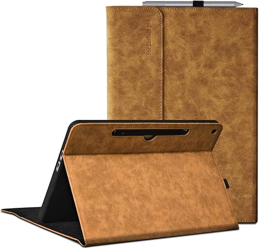Case for Microsoft Surface Pro 12-Inch 1st Edition (2025) Multiple Angle Viewing Cover Light Heat Dissipation with Stylus Holder Compatible with Type Cover Keyboard (Brown)