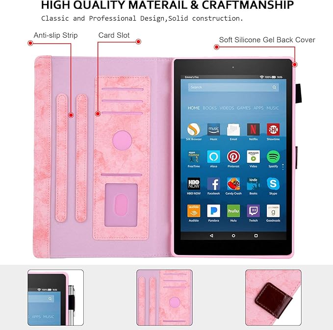 Smart Case for Fire HD 8 (8th/7th/6th Generation-Old Model) Techcircle Soft PU Leather Magnetic Flip [Auto Wake Sleep] Wallet Cover for Kindle Fire HD 8-inch Tablet (2018/2017/2016 Release) Pink