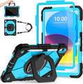 Case for iPad (A16)11th /10th Generation 11/10.9 Inch 2025/2022 with Screen Protector Rotating Stand Shoulder Strap Pencil HolderMilitary Grade Shockproof iPad Case 10th GenerationBlack Blue
