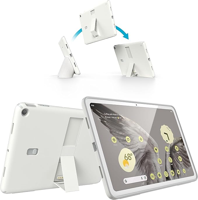 Speck Google Pixel Tablet 2023 Case and Stand - Full Back Thin Scratch Resistant Drop Protection &amp Adjustable Kickstand - Works with Google Pixel Charging Speaker Dock - White &amp Silver Stan