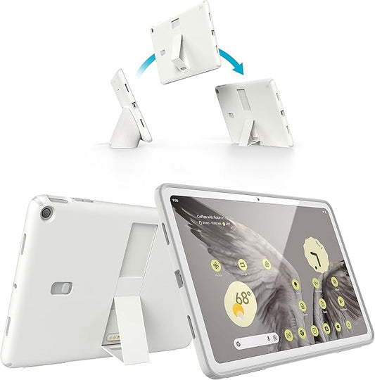 Speck Google Pixel Tablet 2023 Case and Stand - Full Back Thin Scratch Resistant Drop Protection &amp Adjustable Kickstand - Works with Google Pixel Charging Speaker Dock - White &amp Silver Stan