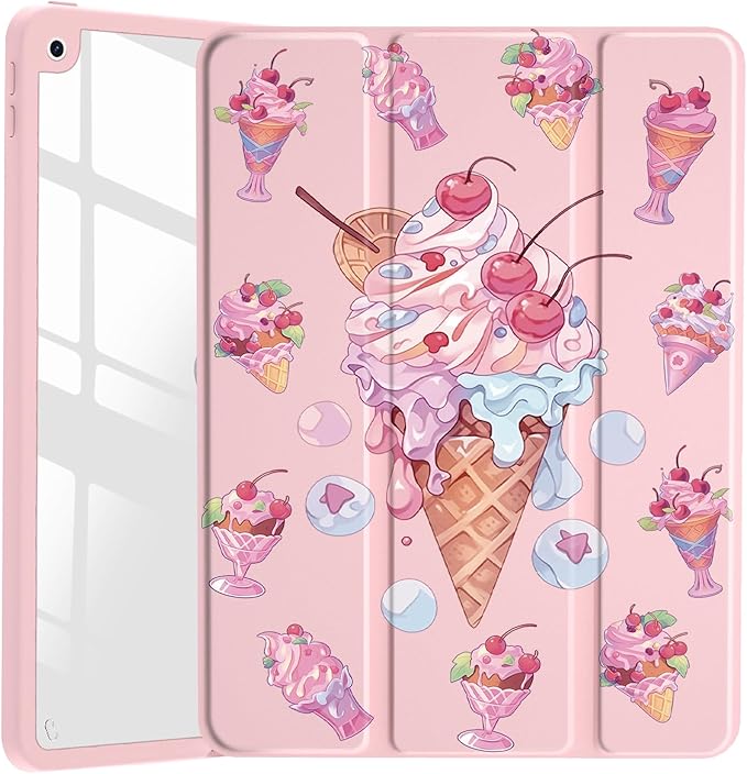 Yummy Ice Cream Case for iPad Air 13 (M3) 2025/ (M2) 2024 Clear Acrylic Hard Back Hybrid Casewith Pencil Holder Trifold Stand Tablet Cover for Girls Women