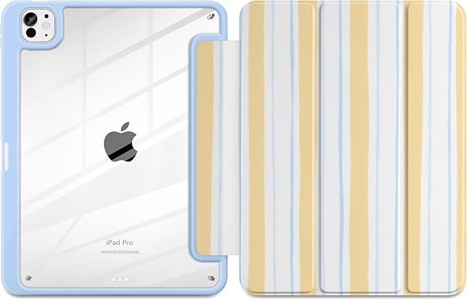 Case for iPad Pro 11 Inch (M5 2025 M4 2024) – [Built-in Pencil Holder] Shockproof &amp Stylish Clear Hard Back + Soft TPU Edge Magnetic Trifold Stand Auto Wake/Sleep Watercolor Stripes