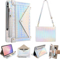 Tablet Carrying Shoulder Bag Case for Samsung Galaxy Tab S10 Lite/ S10 FE/S9 FE/S9/S8/S7 Iridescent Diamond Texture Envelope PU Leather Hand Strap Cards Holder Pocket S Pen Holder CaseSilver